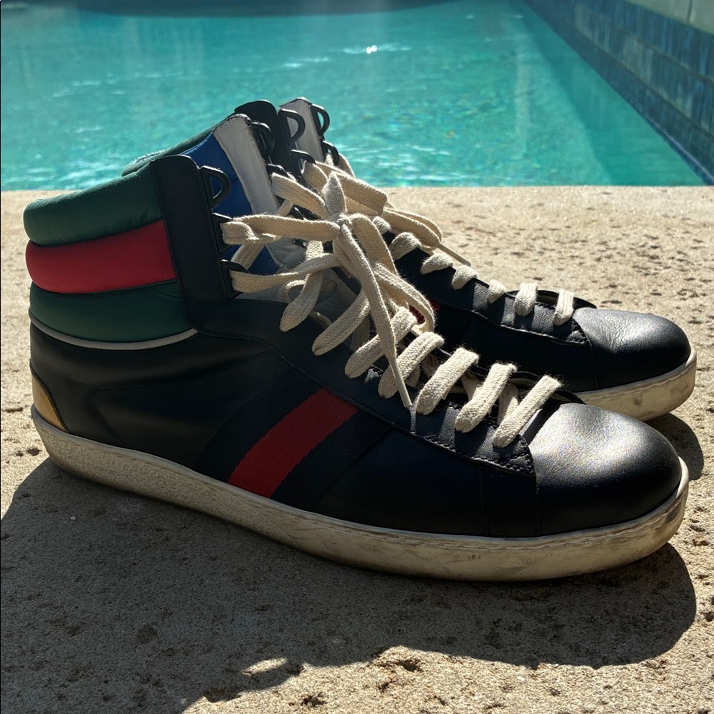 Gucci Black and Red High-Top Sneakers